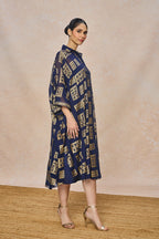 Blue Open Doors Foil Collar Kaftan