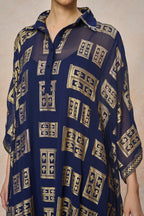 Blue Open Doors Foil Collar Kaftan