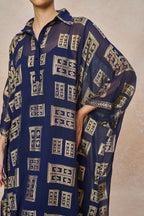 Blue Open Doors Foil Collar Kaftan
