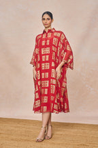 Red Open Doors Foil Collar Kaftan