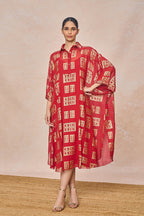 Red Open Doors Foil Collar Kaftan
