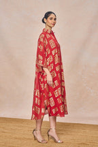 Red Open Doors Foil Collar Kaftan