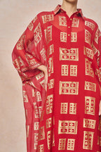 Red Open Doors Foil Collar Kaftan