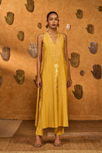 Spiced Ochre Pop Pendant Anarkali Set