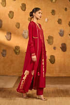 Red Pop Pod Pendant Anarkali Set