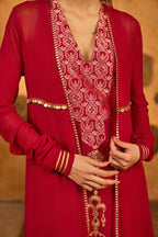 Red Pop Pod Pendant Anarkali Set