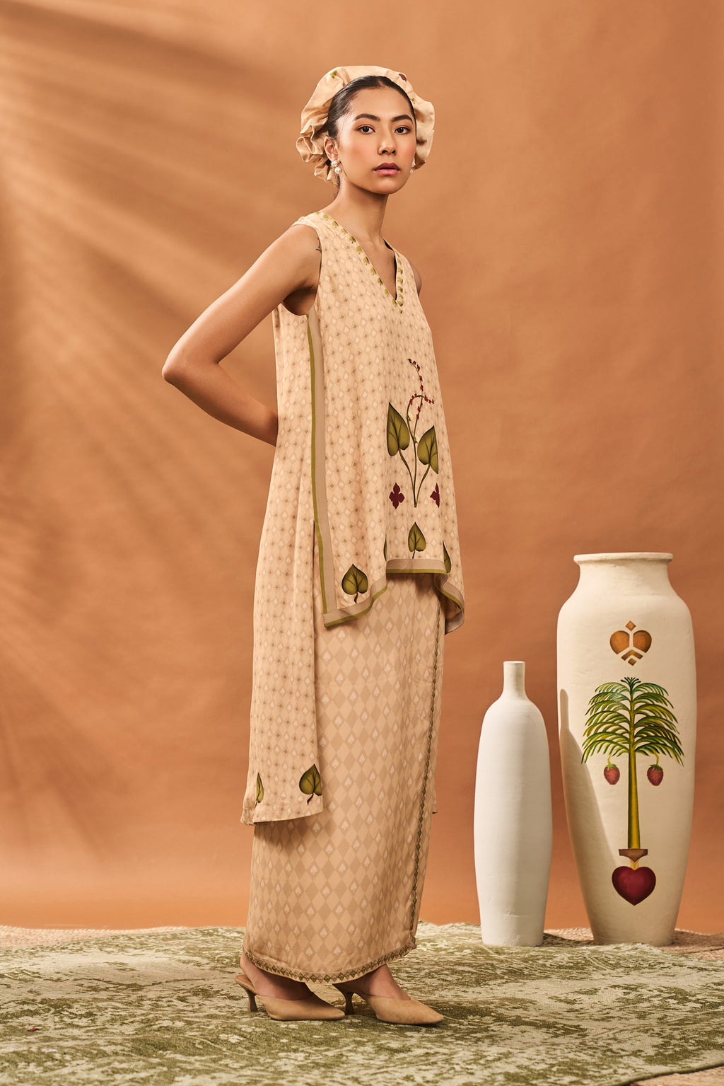 Beige Clover Checks Fusion Set