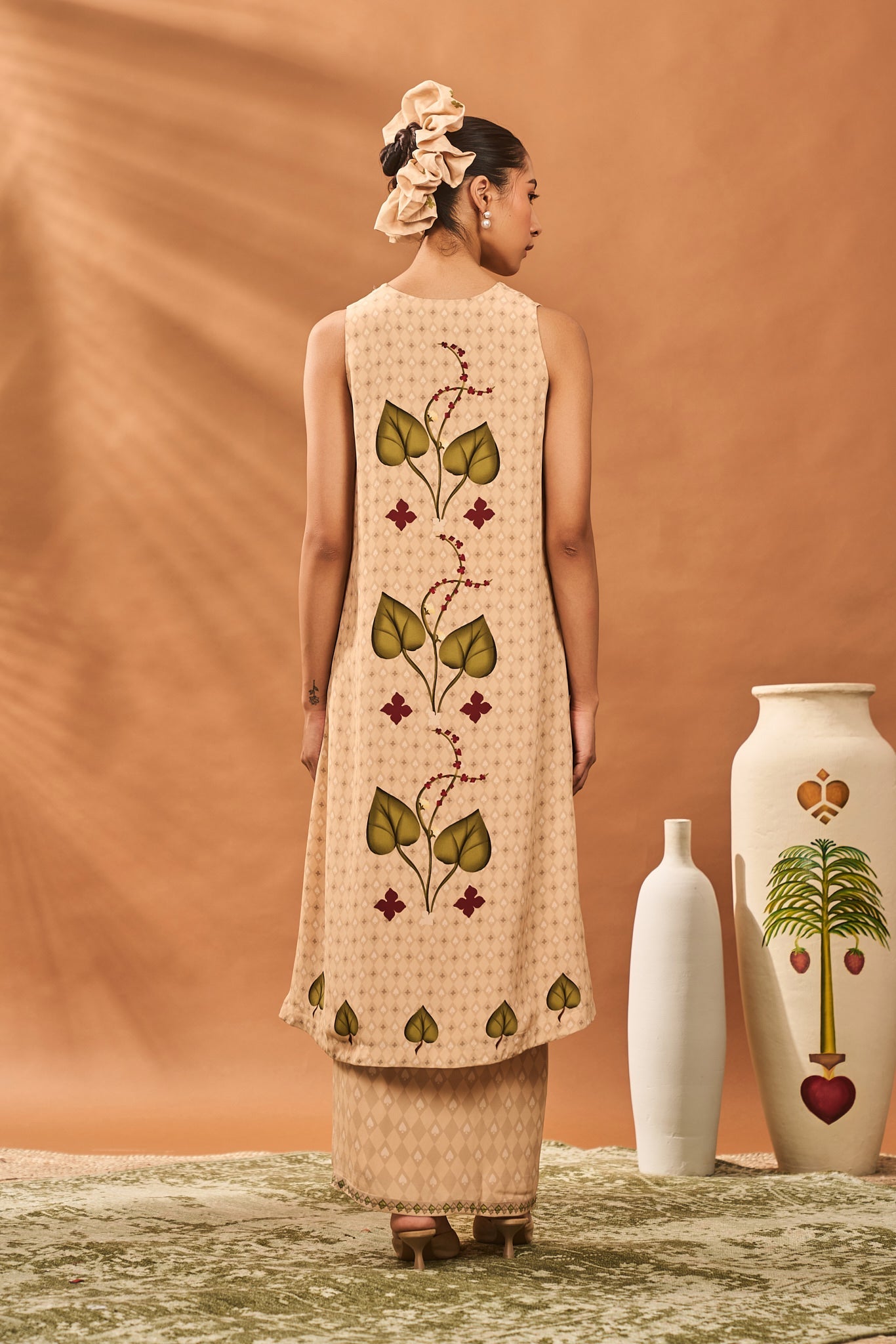 Beige Clover Checks Fusion Set