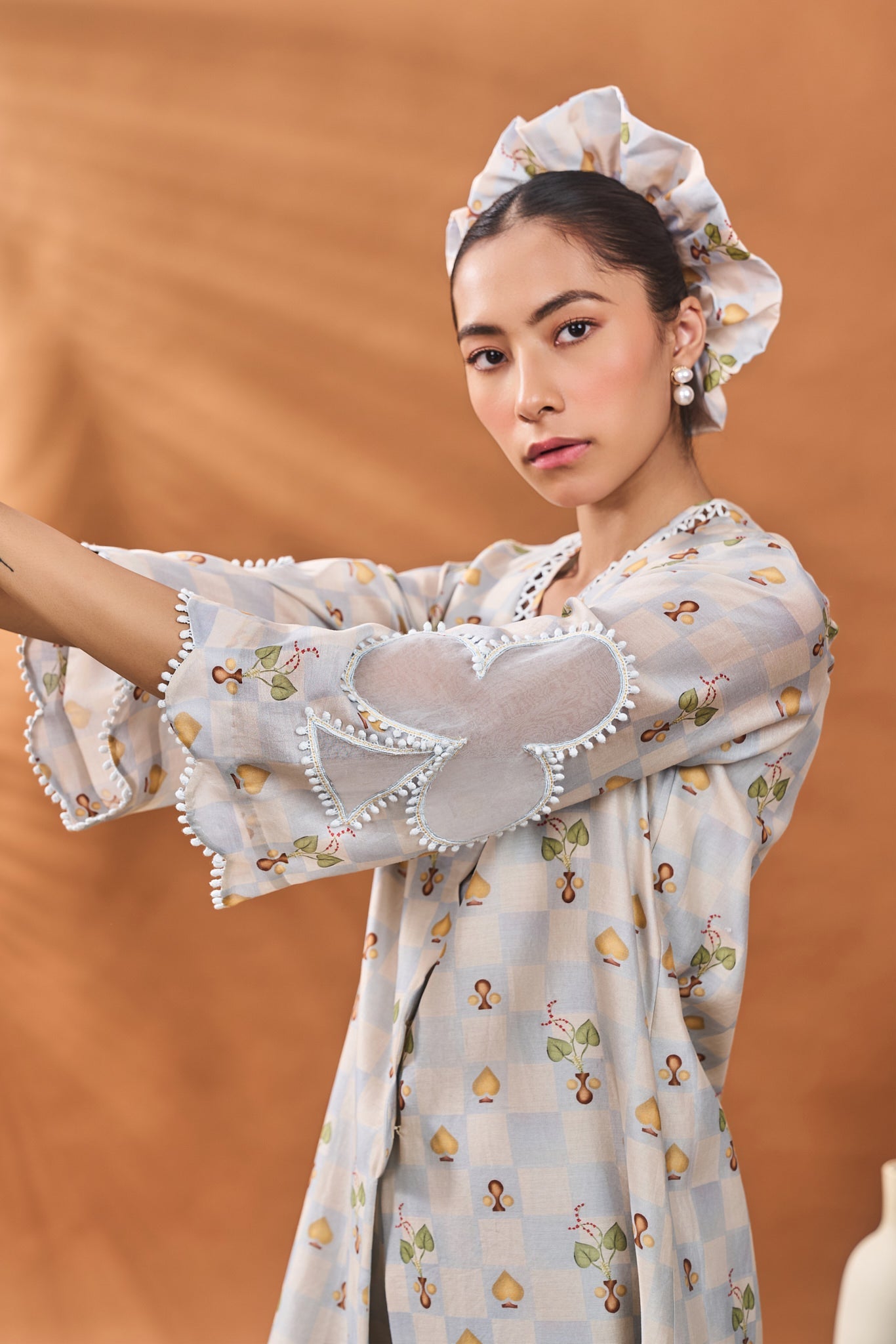 Powder Blue Checkers Bloom Tunic Set