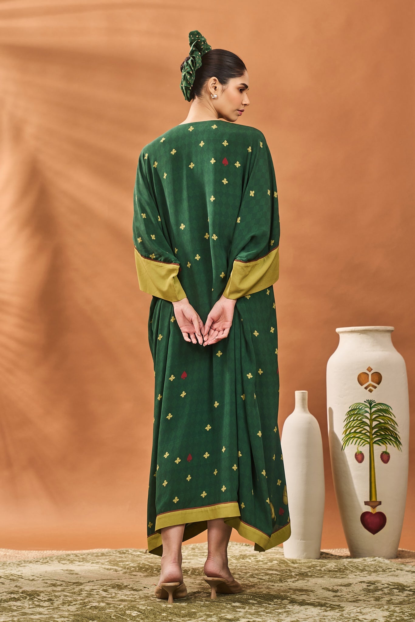 Green Clover Checks Kaftan