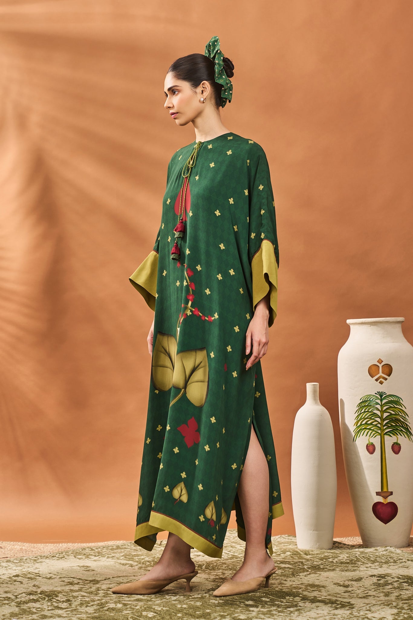 Green Clover Checks Kaftan