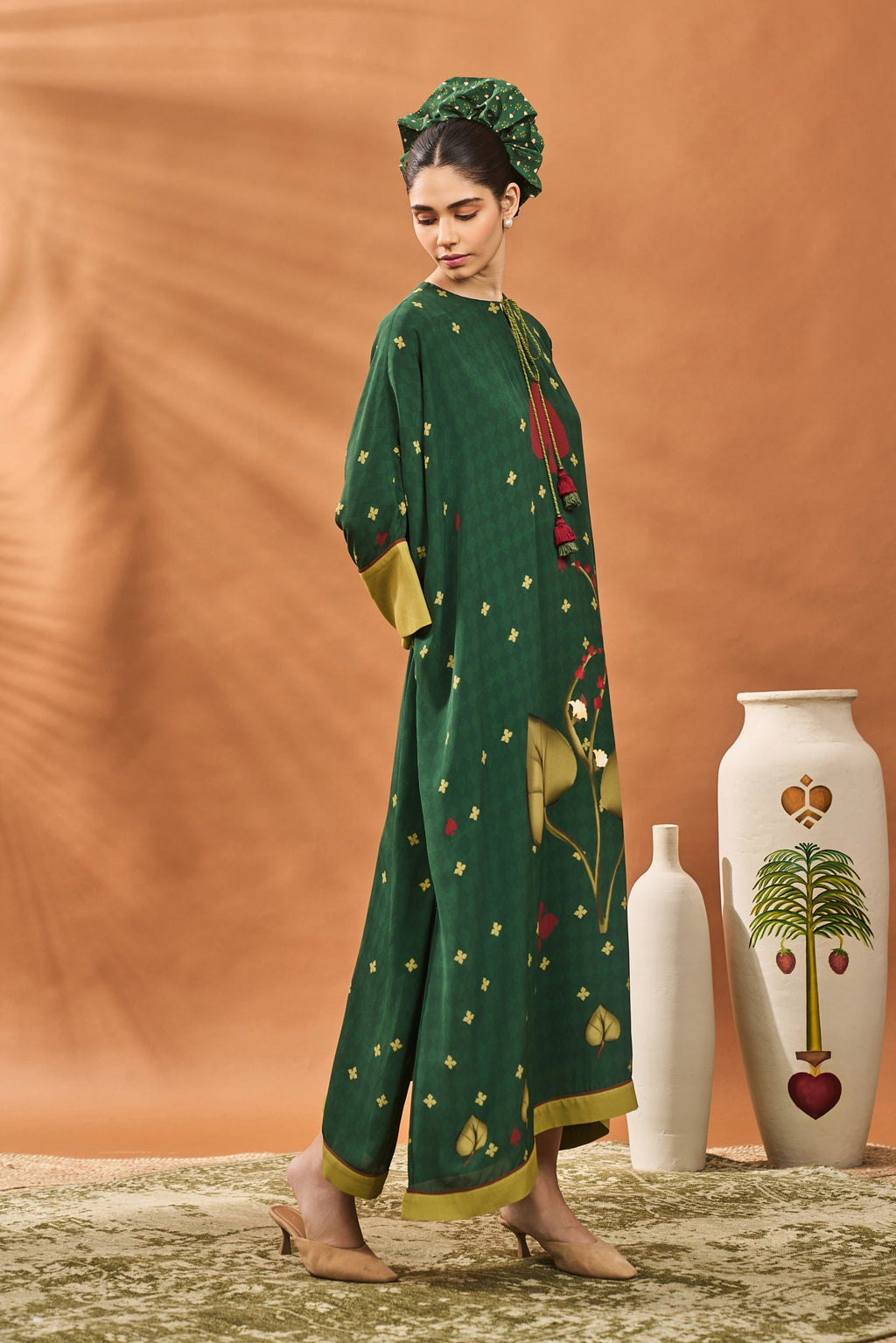 Green Clover Checks Kaftan