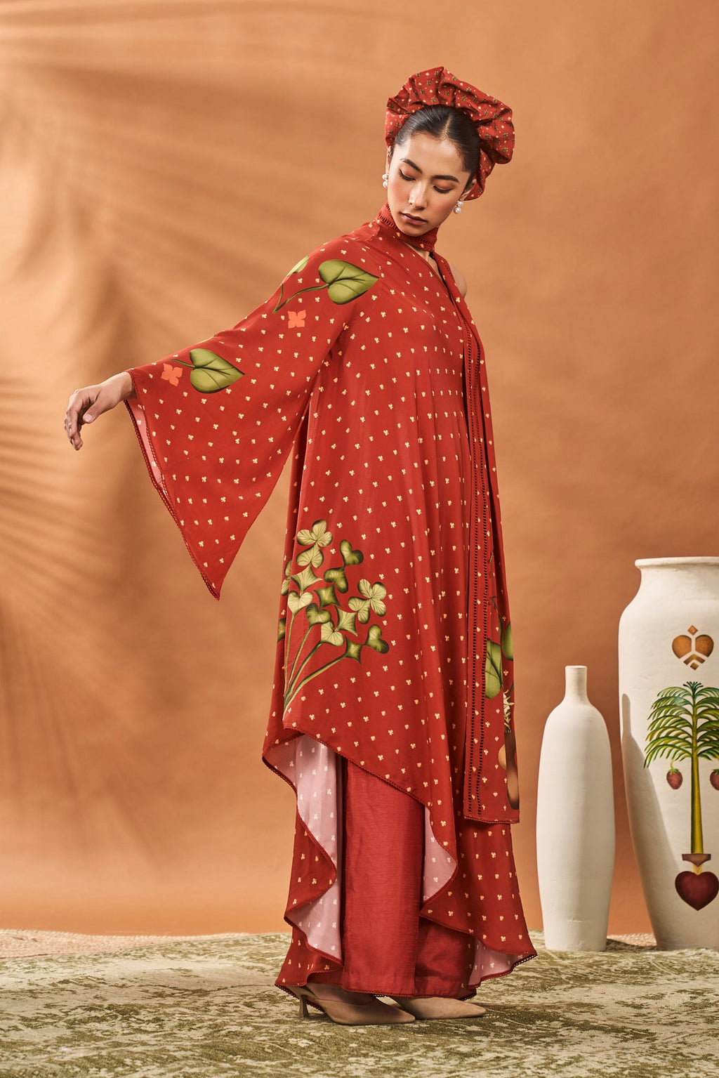 Red Meadow One Shoulder Tunic Set