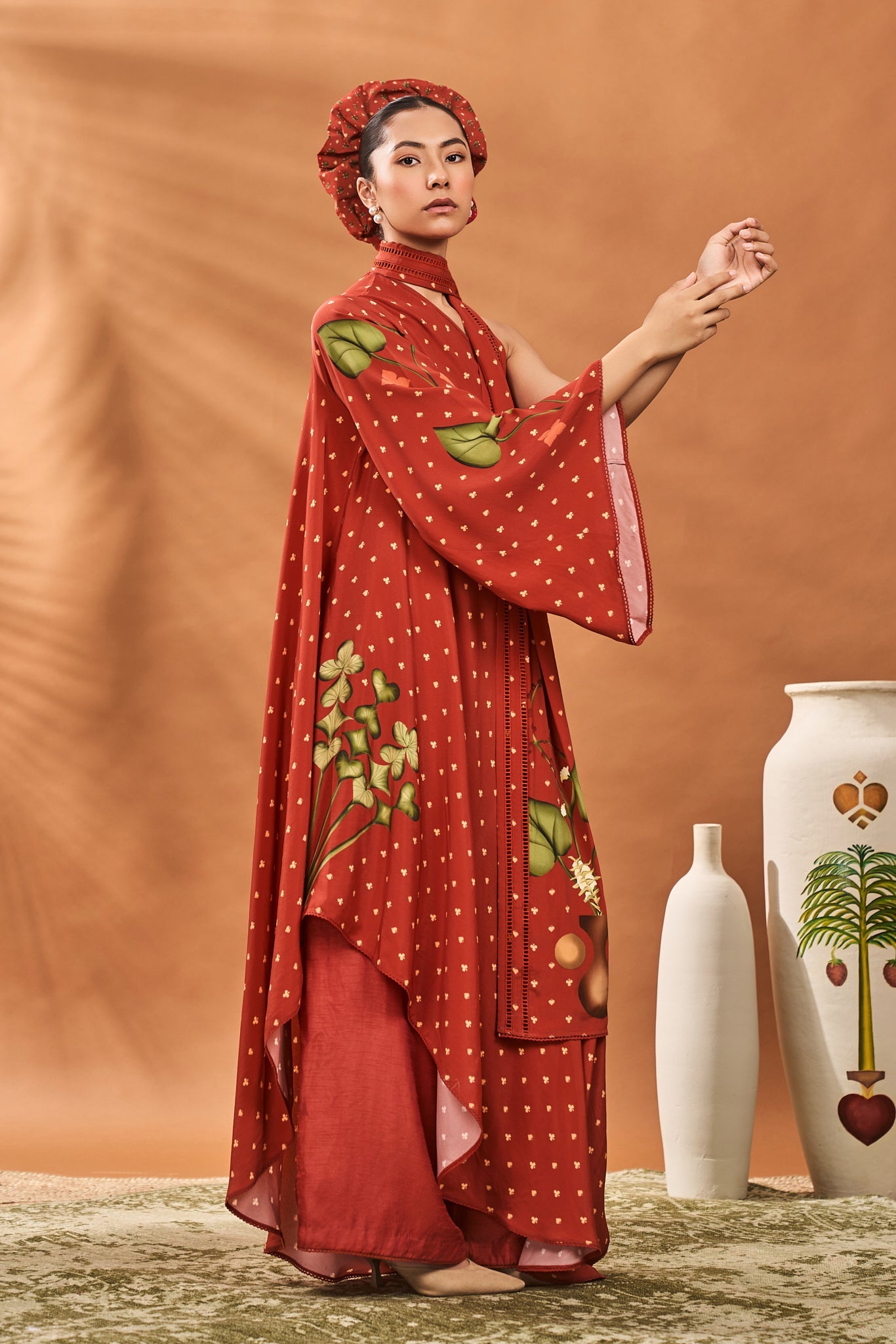 Red Meadow One Shoulder Tunic Set