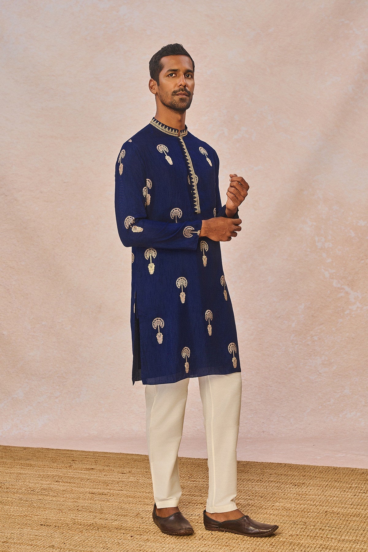 Navy Jacquard Kurta Set
