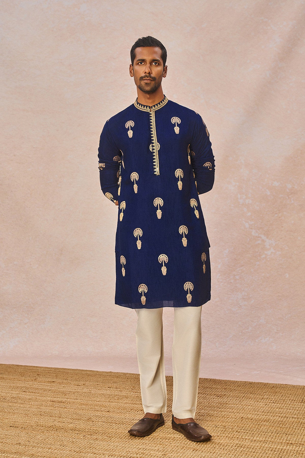 Navy Jacquard Kurta Set
