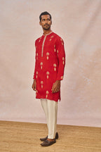 Red Jacquard Kurta Set
