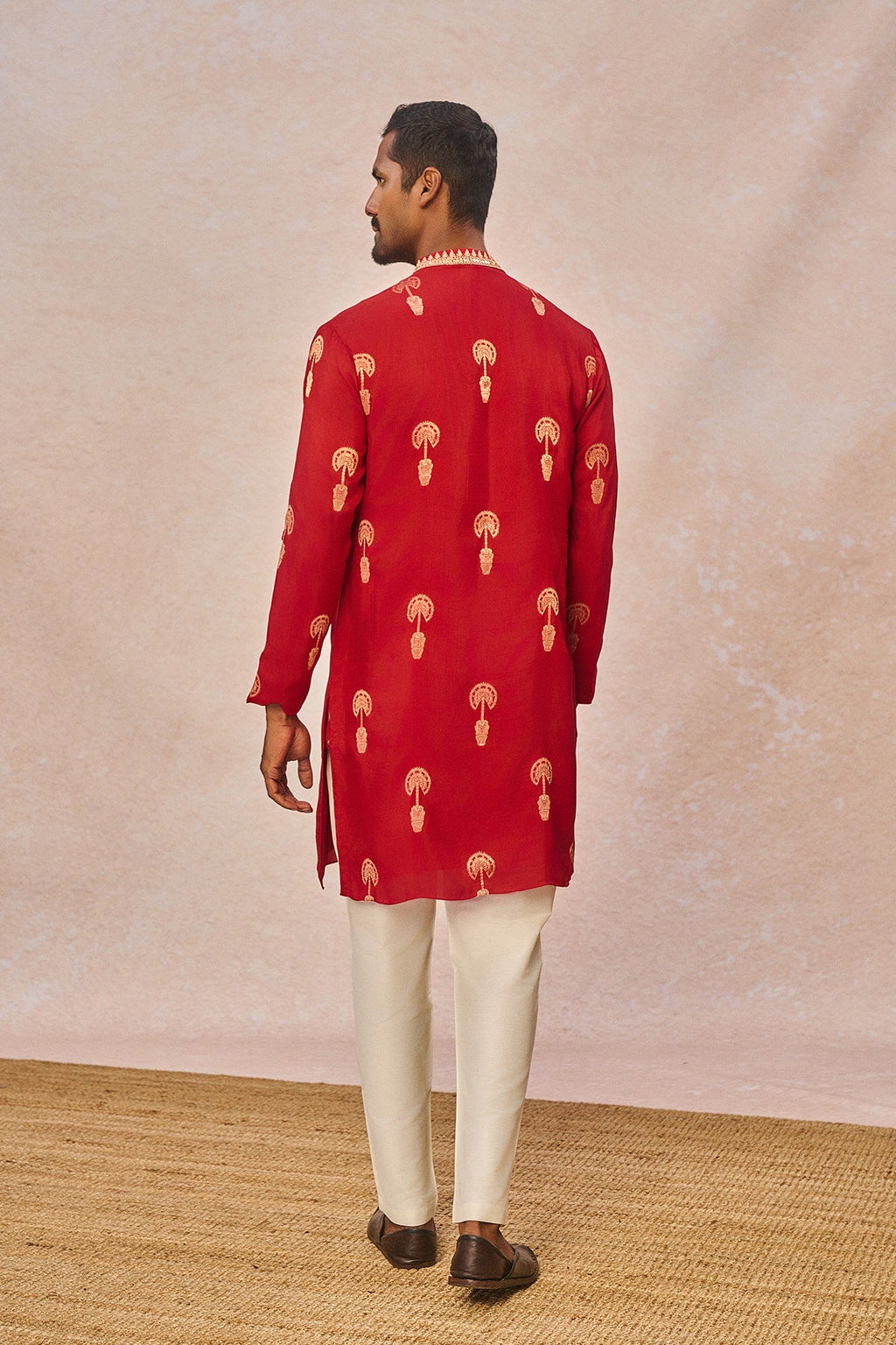Red Jacquard Kurta Set