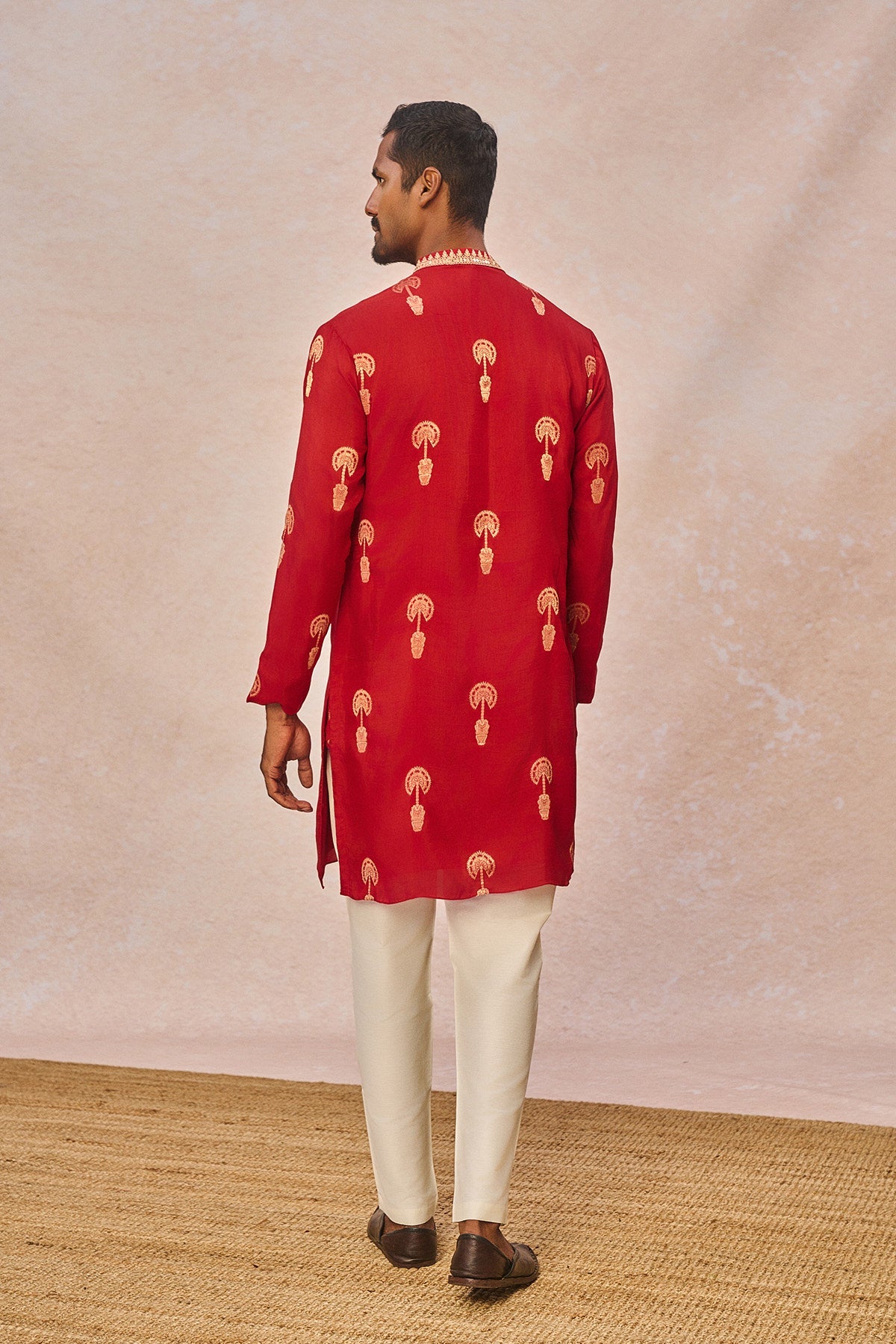 Red Jacquard Kurta Set