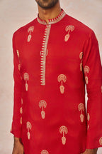Red Jacquard Kurta Set