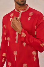 Red Jacquard Kurta Set