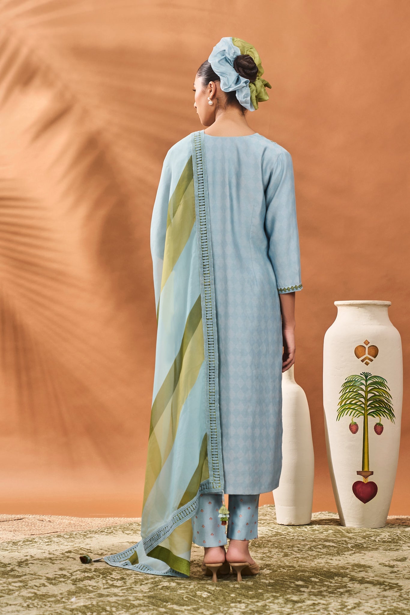 Powder Blue Spades Blossom Kurta Set