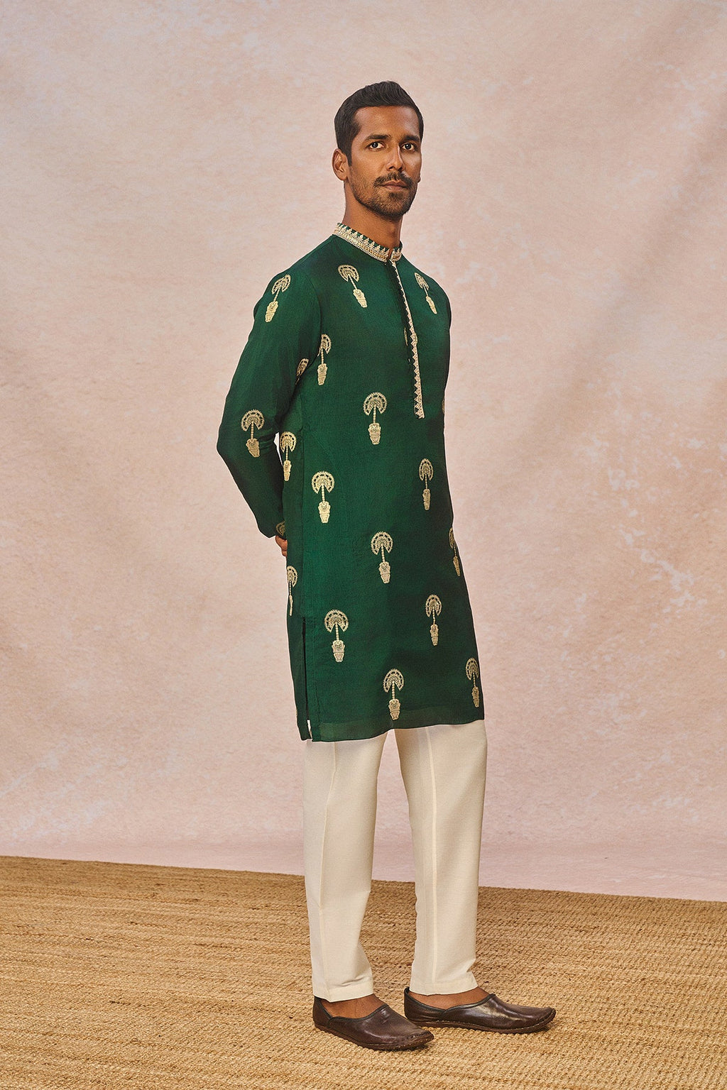 Green Jacquard Kurta Set