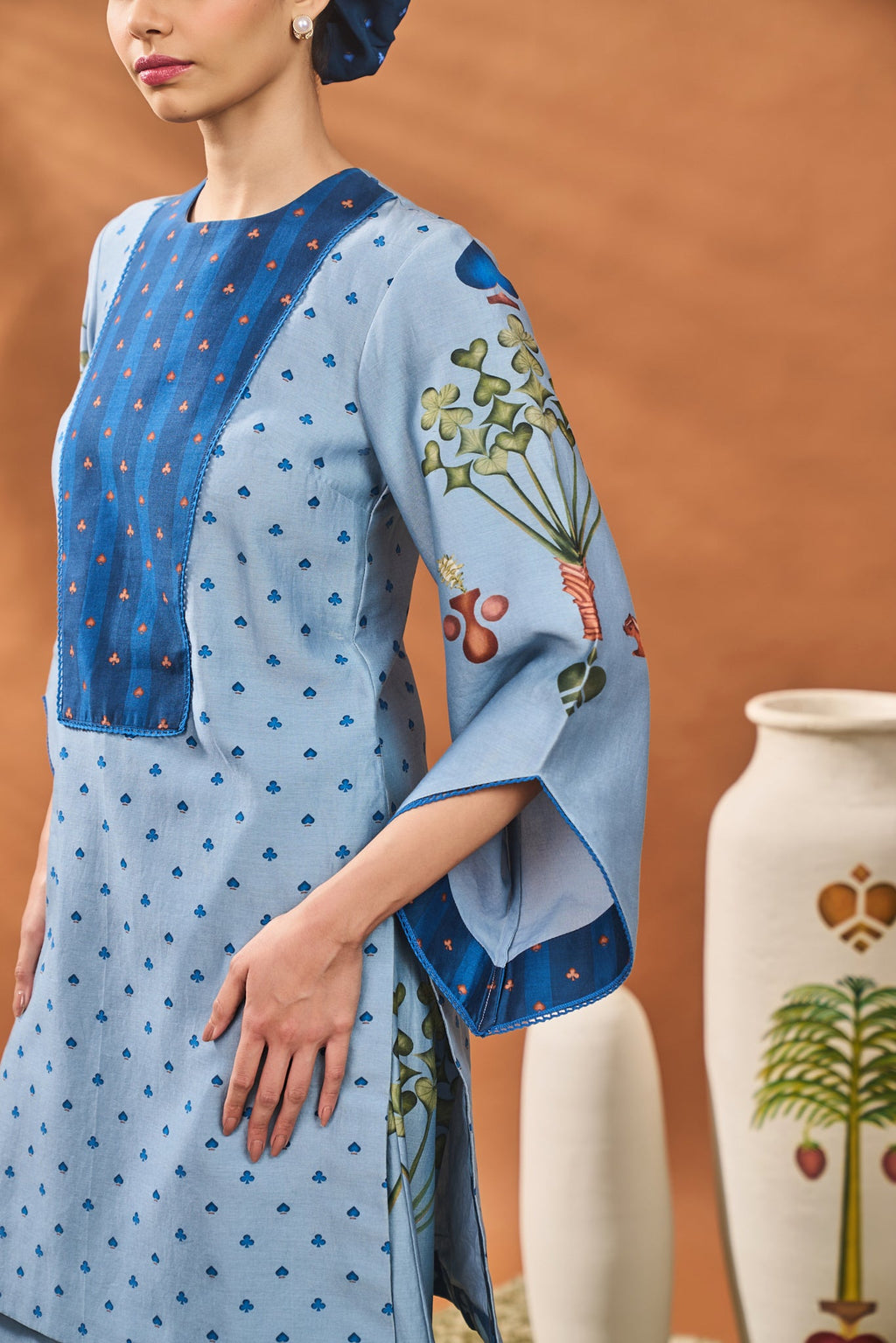 Powder Blue Spade Blossom Tunic Set