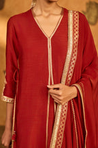 Red Mandarin Sky Kurta Set
