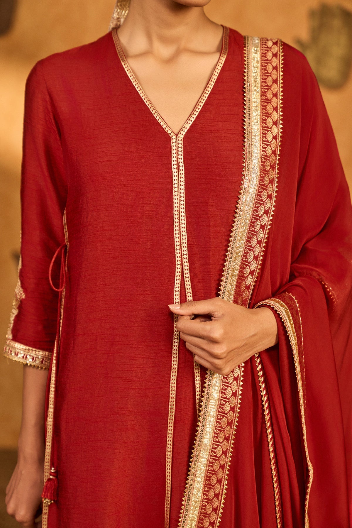 Red Mandarin Sky Kurta Set