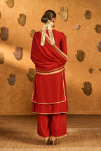 Red Mandarin Sky Kurta Set