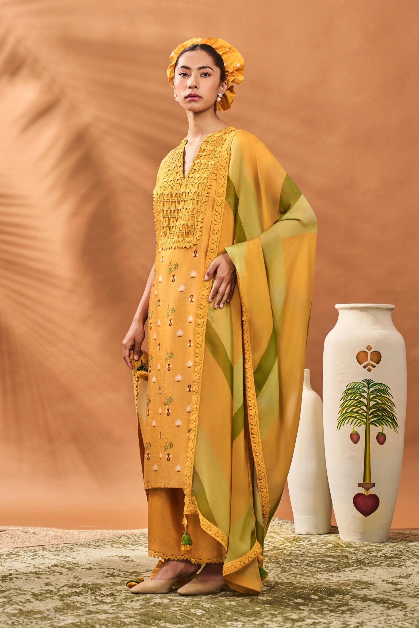 Yellow Spades Blossom Kurta Set