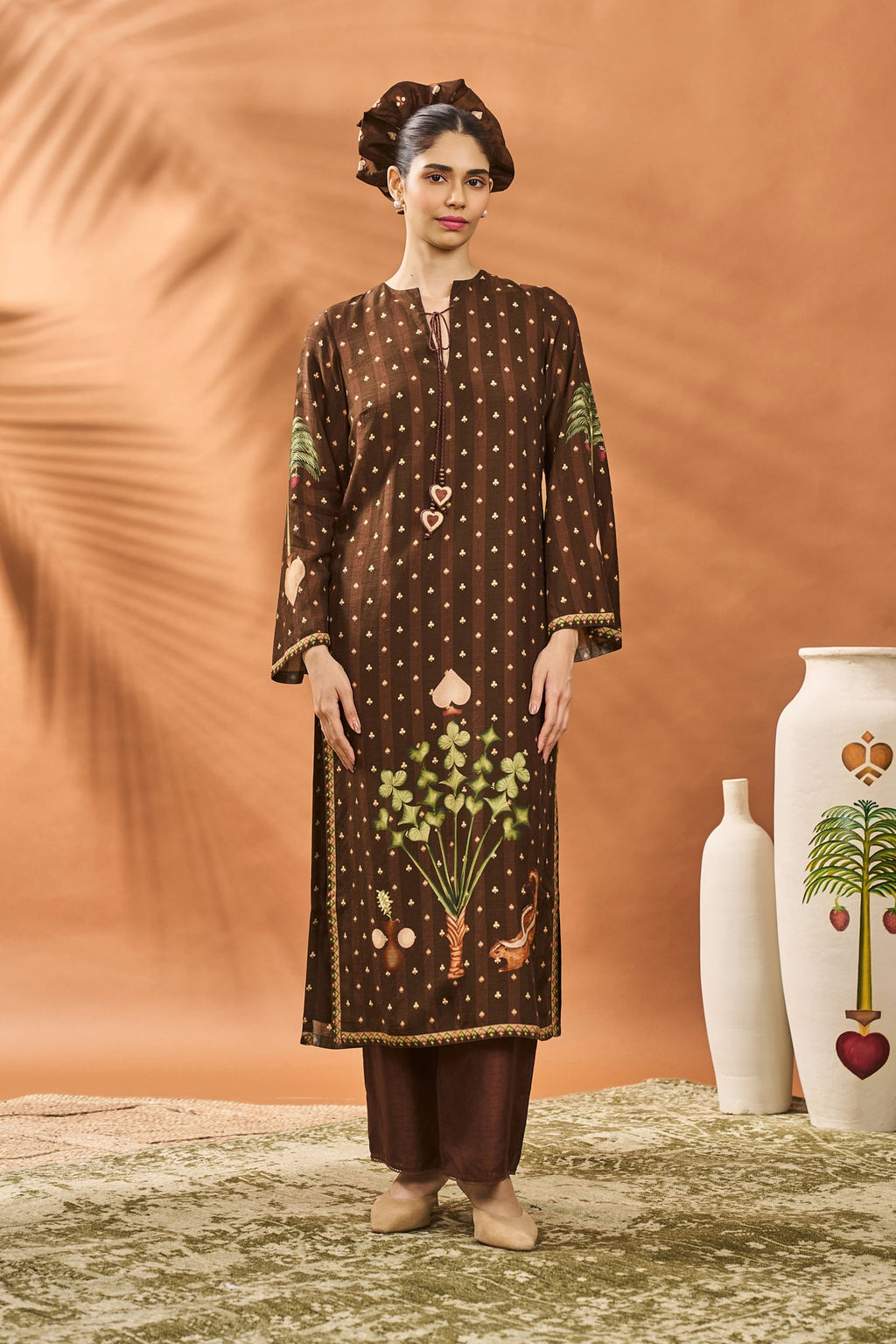 Brown Striped All Fours Kurta Set