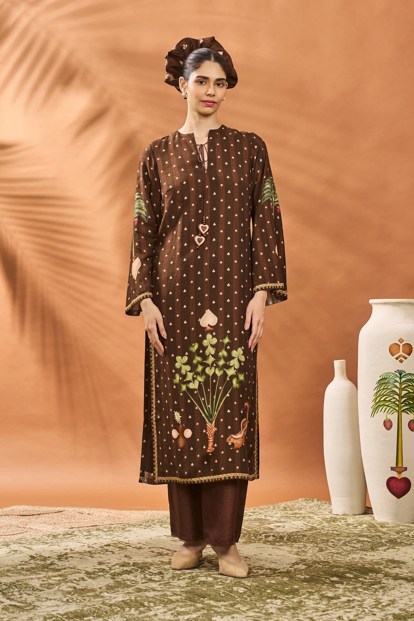 Brown Striped All Fours Kurta Set