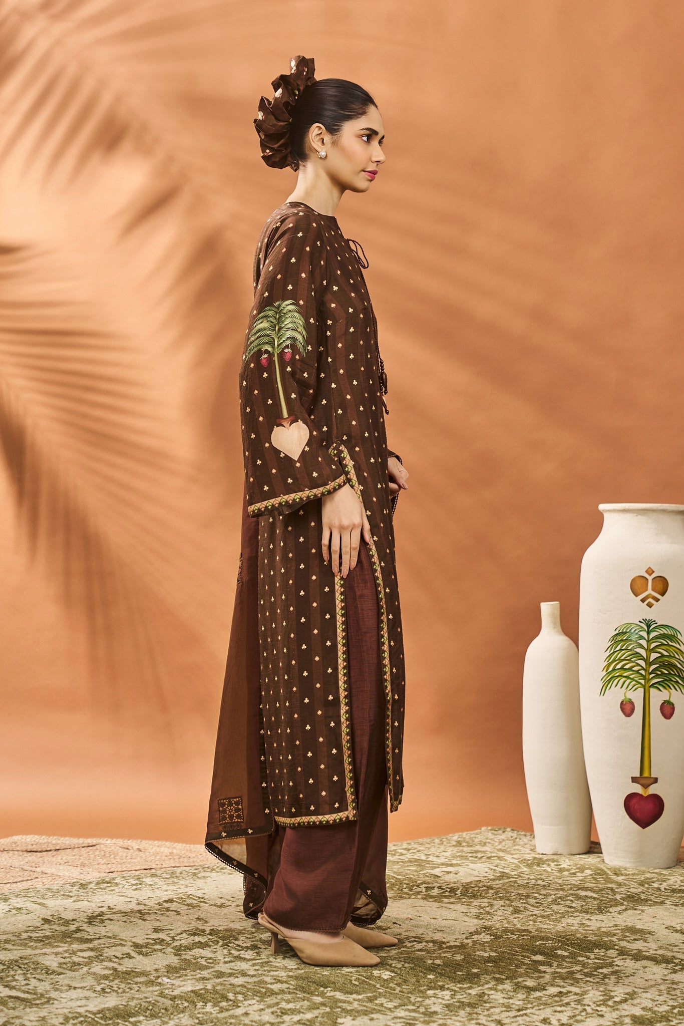 Brown Striped All Fours Kurta Set