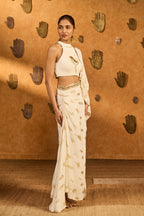 Ivory Soft Lantern Stitched Saree