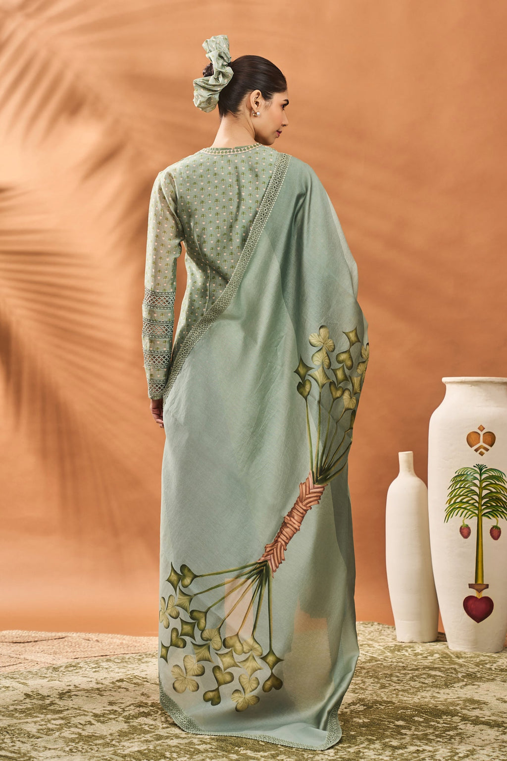 Sage Green Tree of Hearts Angrakha Kurta Set