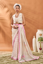 Ivory Floral Frame Saree