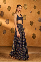Navy Blue Snow Light Stitched Saree