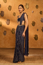 Navy Blue Snow Light Stitched Saree