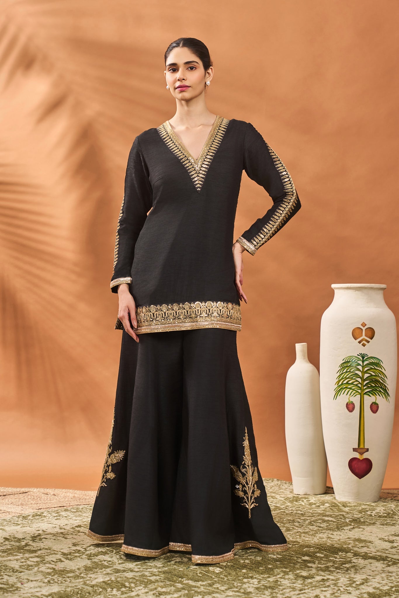 Black Trikone Sharara Set