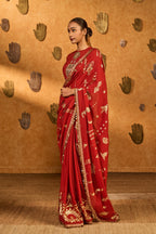 Red Crushed Folkstone Saree