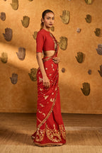 Red Crushed Folkstone Saree