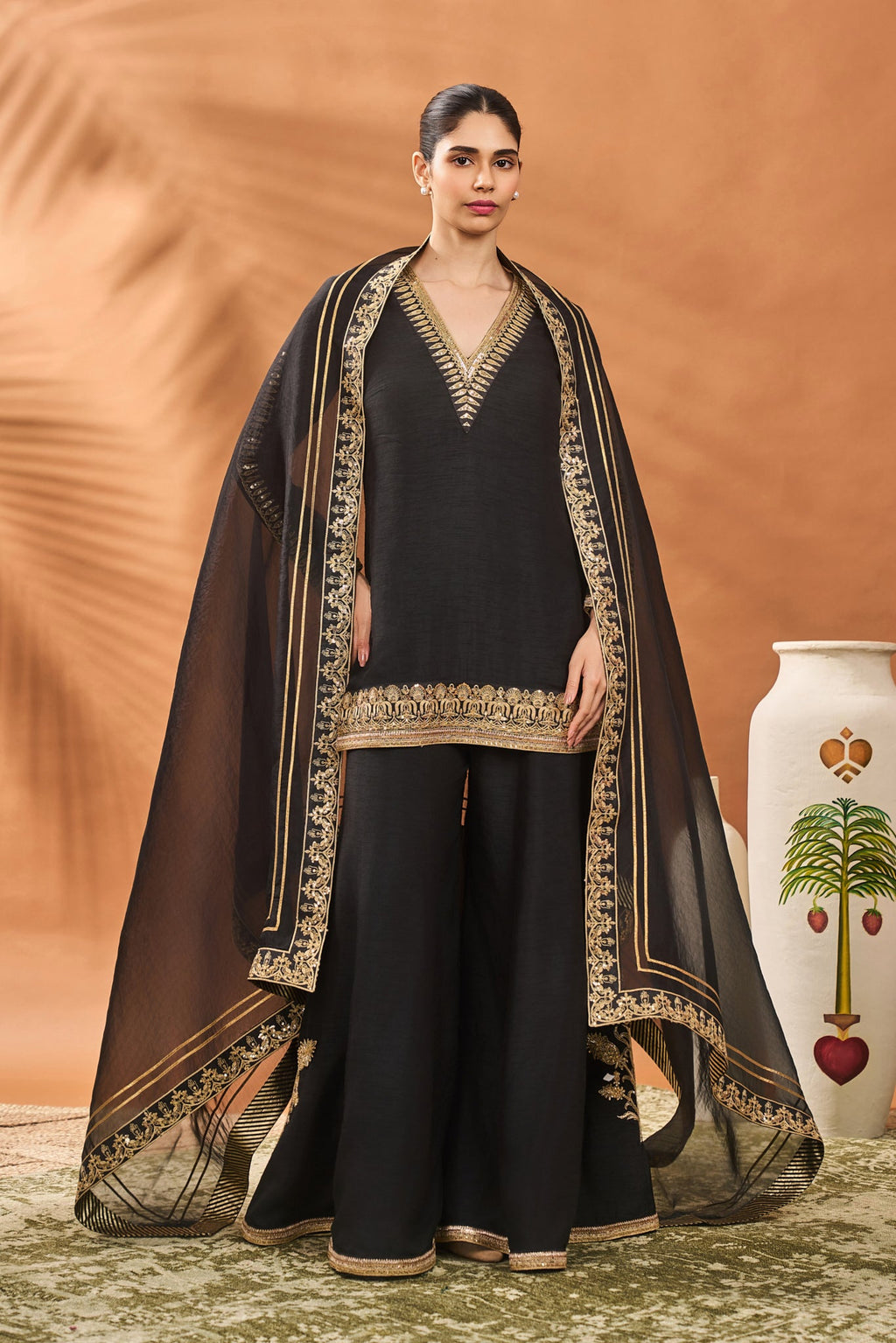 Black Trikone Sharara Set