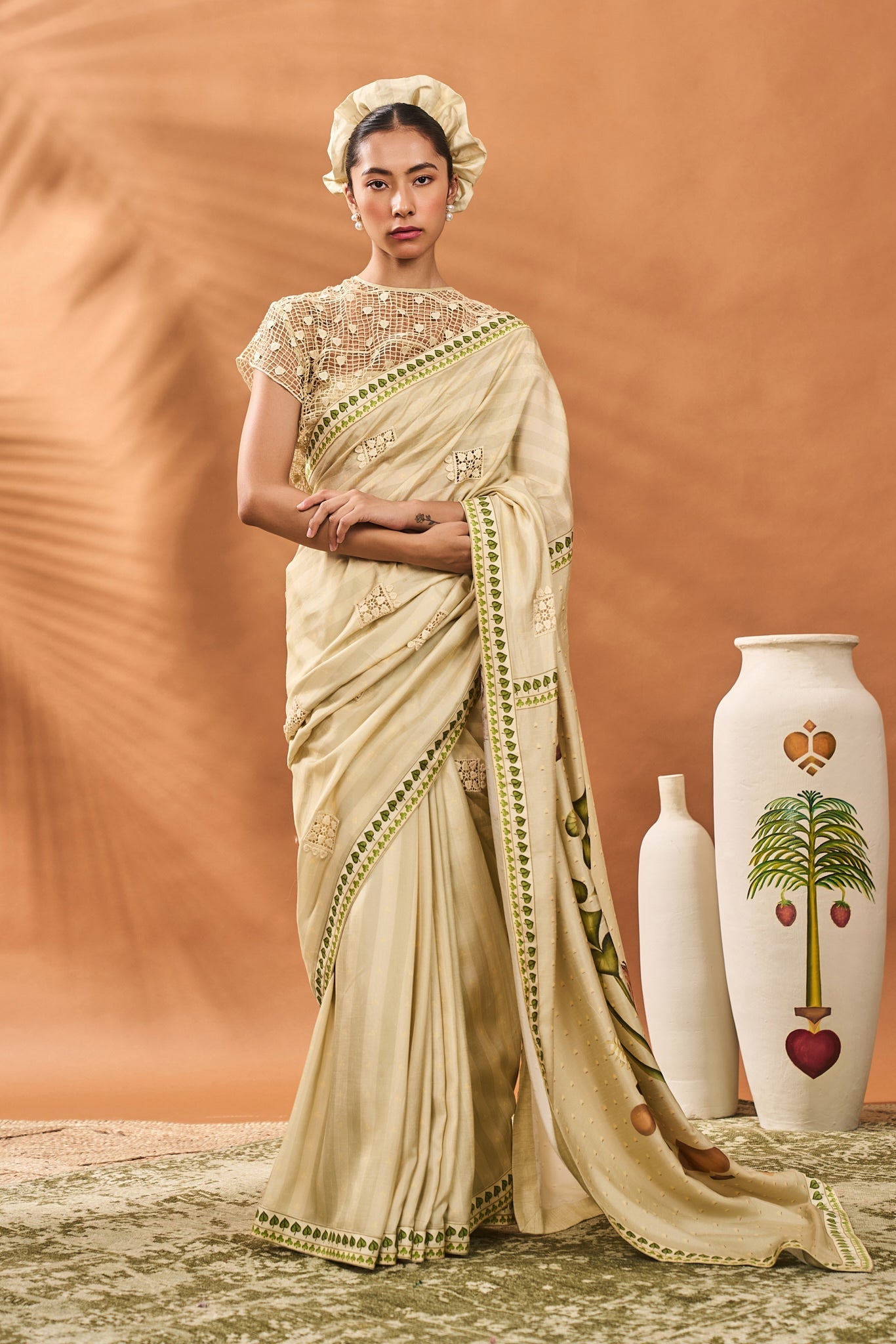 Sage Green Striped All Fours Saree