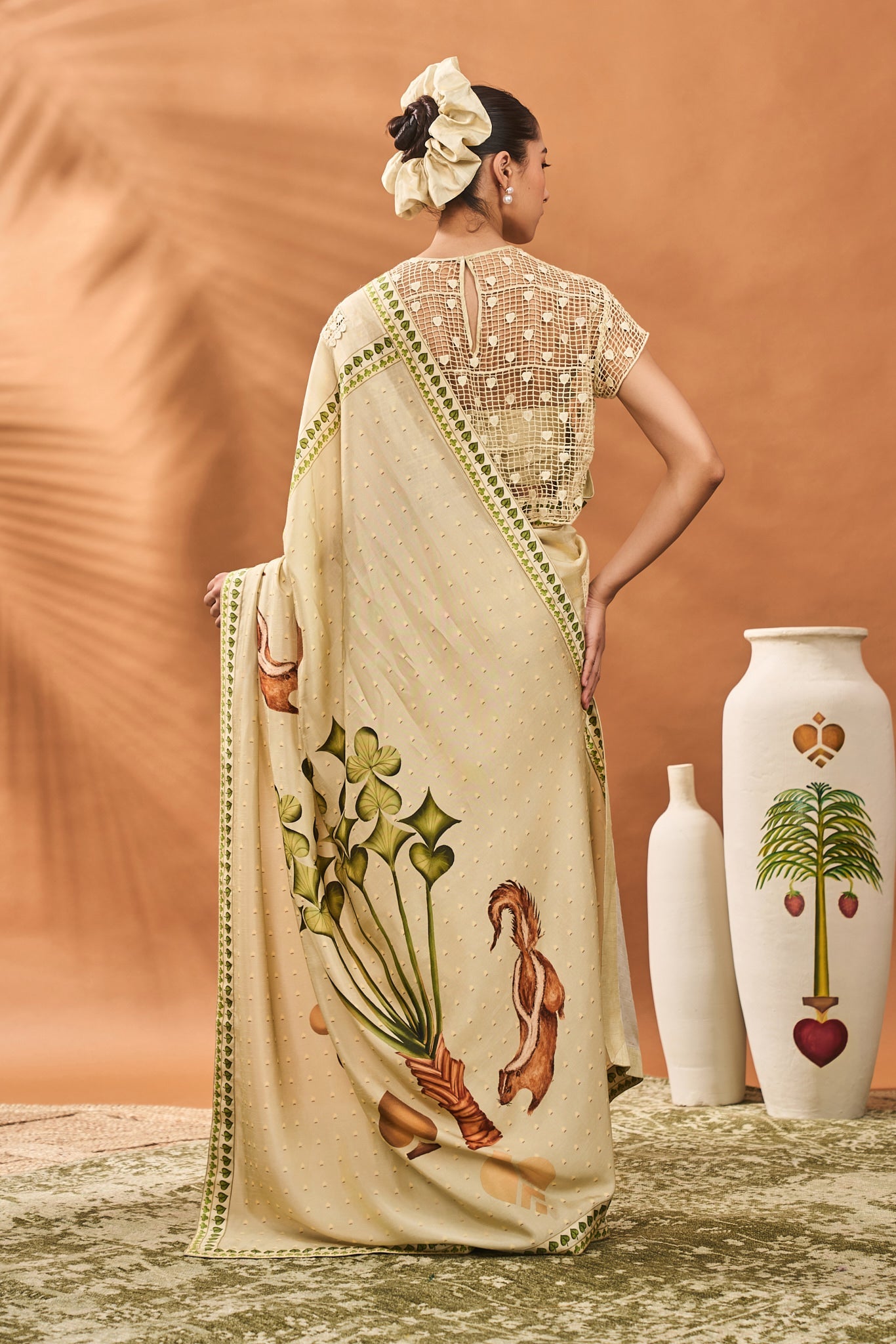 Sage Green Striped All Fours Saree