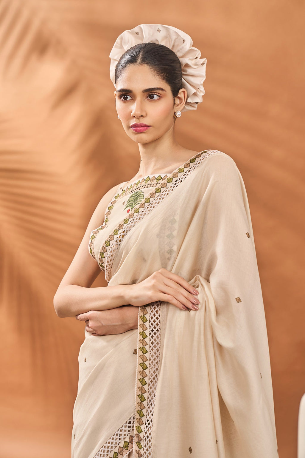 Ivory Tree Of Hearts Saree