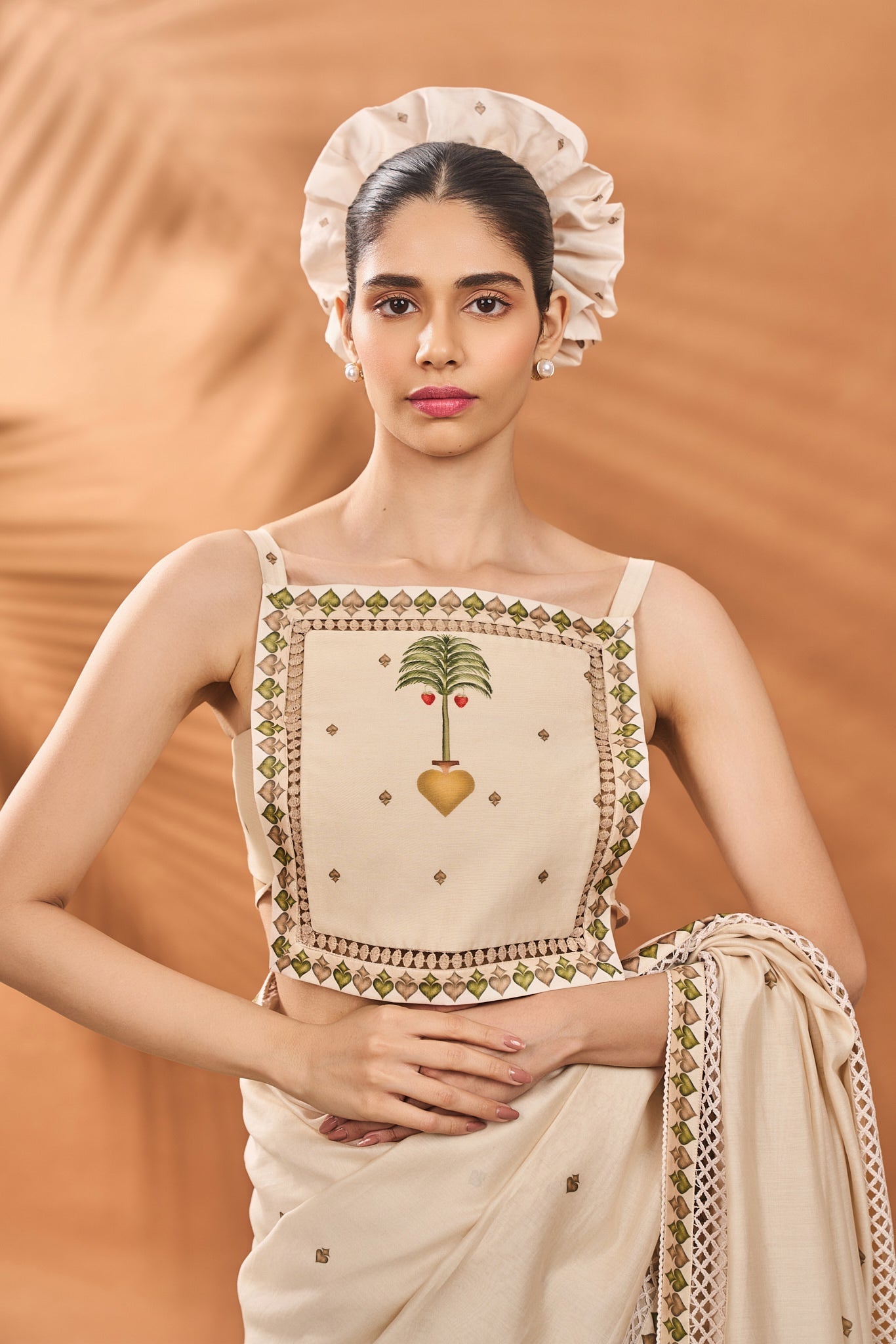 Ivory Tree Of Hearts Saree