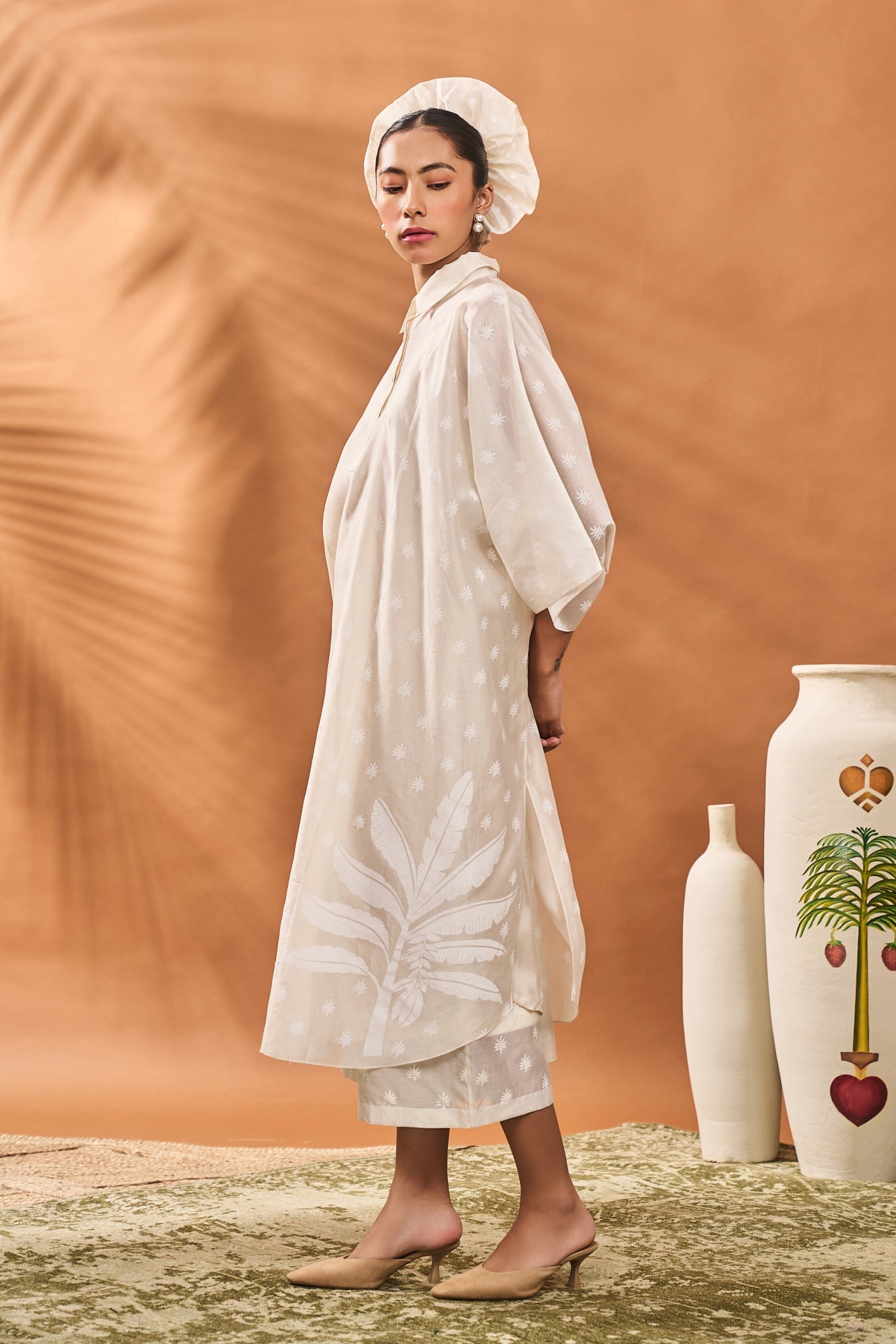 Chanderi Trellis Palm Kaftan Set