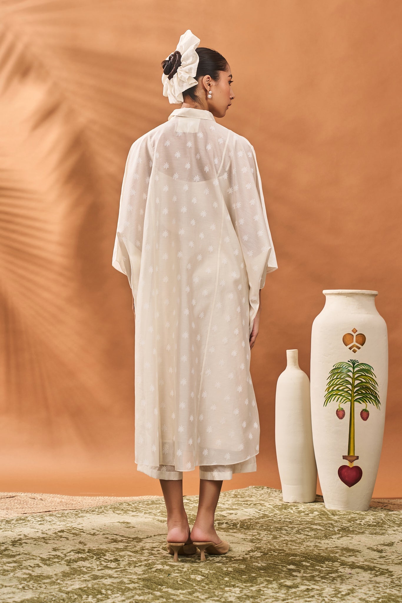 Chanderi Trellis Palm Kaftan Set